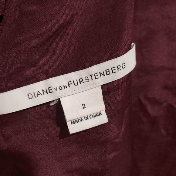 Diane von Furstenberg Aubergine Sarita Lace Dress Cocktail Burgundy Floral Sz 2 - Picture 6 of 8